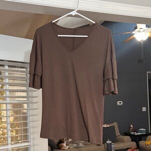 Chic Brown V-Neck Women's Top